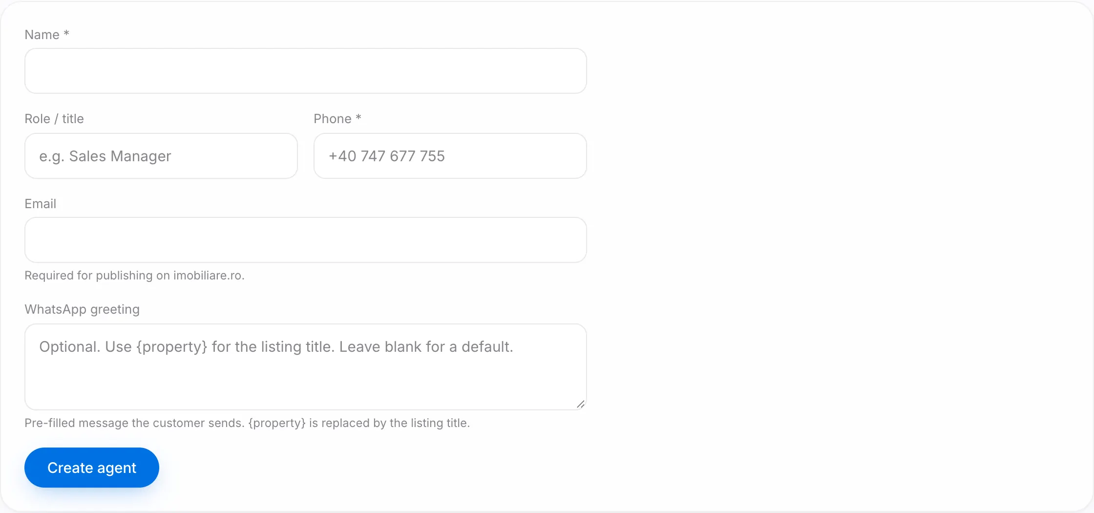 The new-agent form