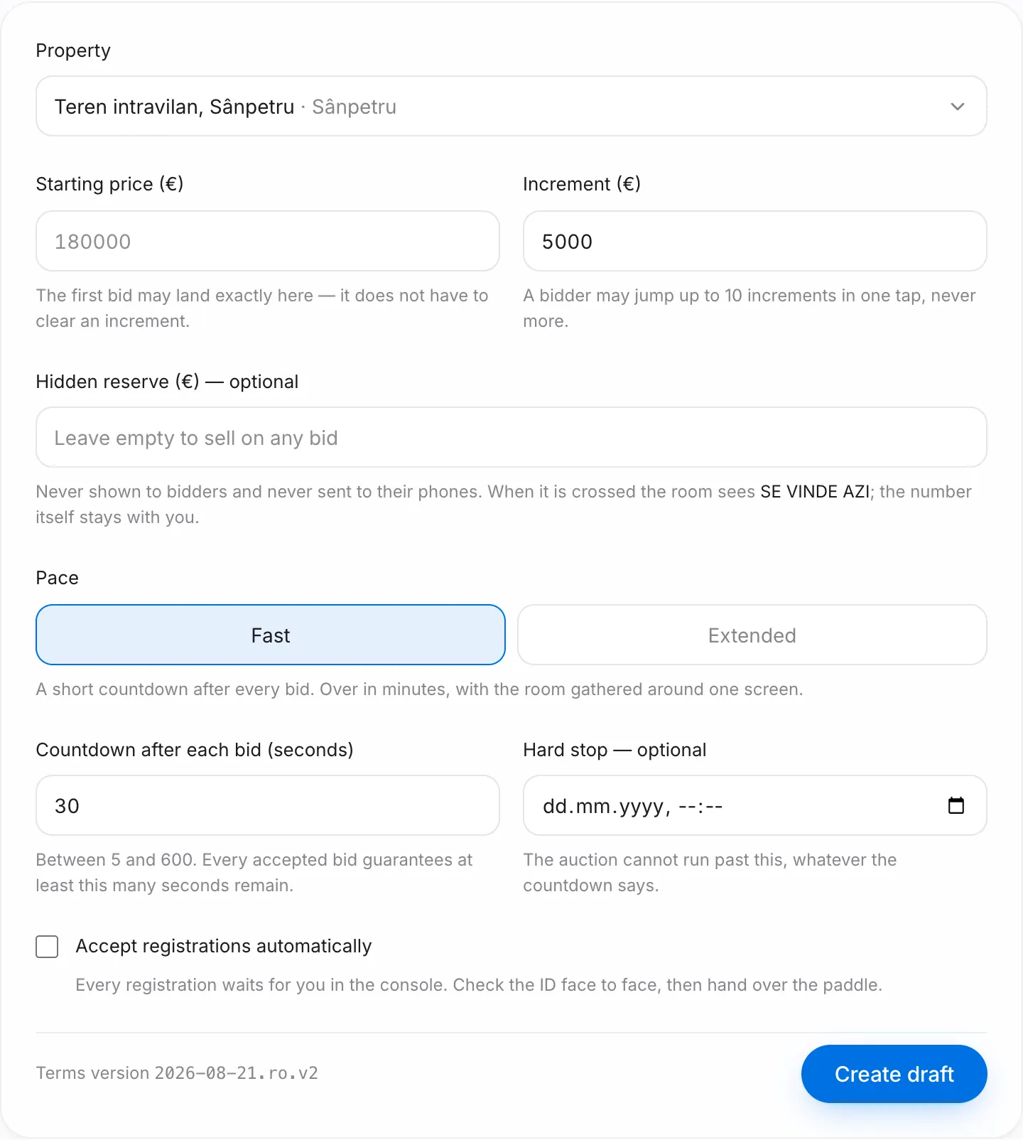 The new-auction form