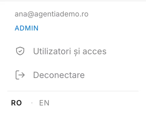 Comutatorul RO · EN din bara laterală
