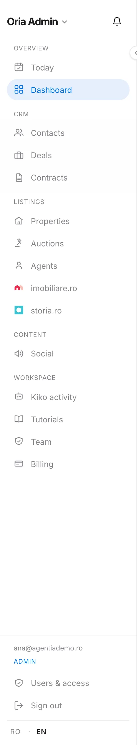 The sidebar with the workspace groups