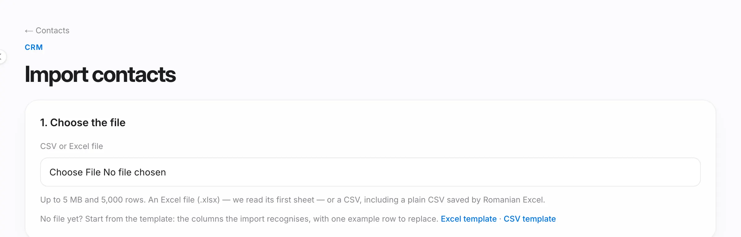 The contacts import