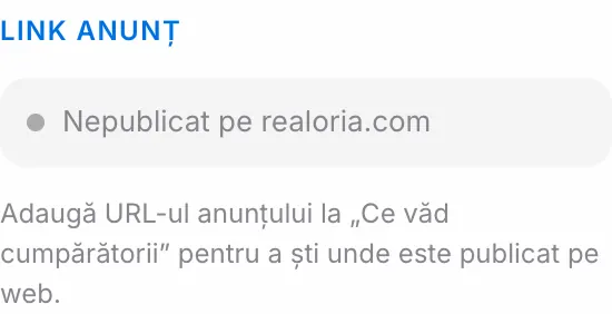 Cardul cu linkul extern al anunțului